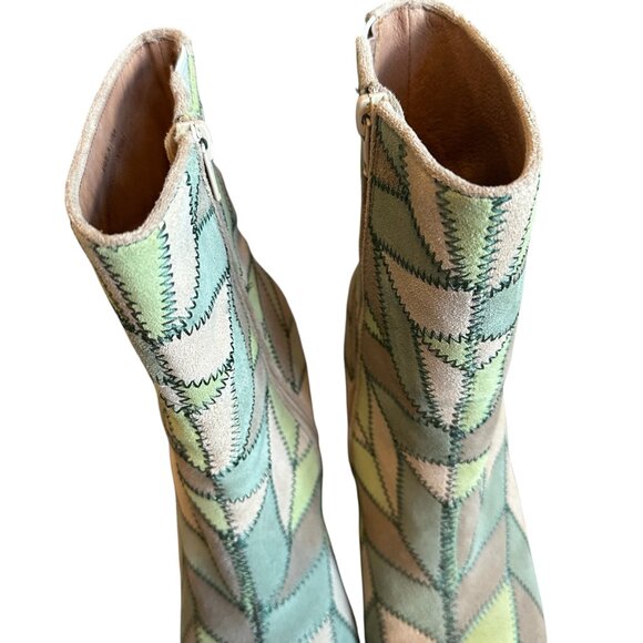 Jeffrey Campbell Verus Patchwork Bootie Heels Boots Green Size 9.5 Women's - Picture 10 of 15